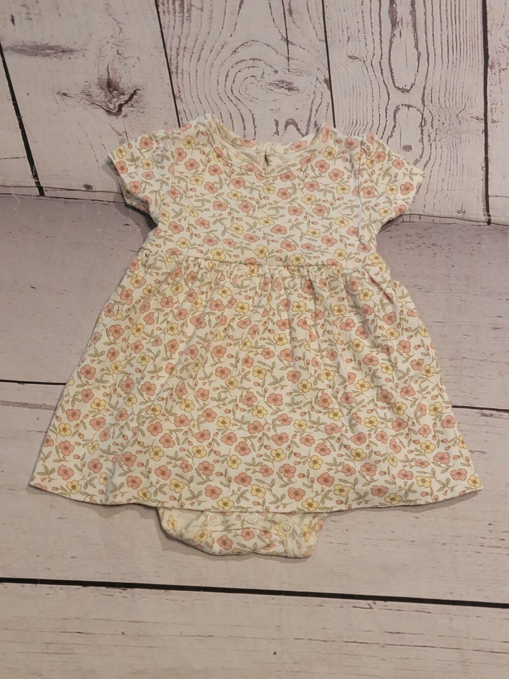 Carters 3-6 Months Pink Yellow Floral Print Bodie Suit Dress One Piece
